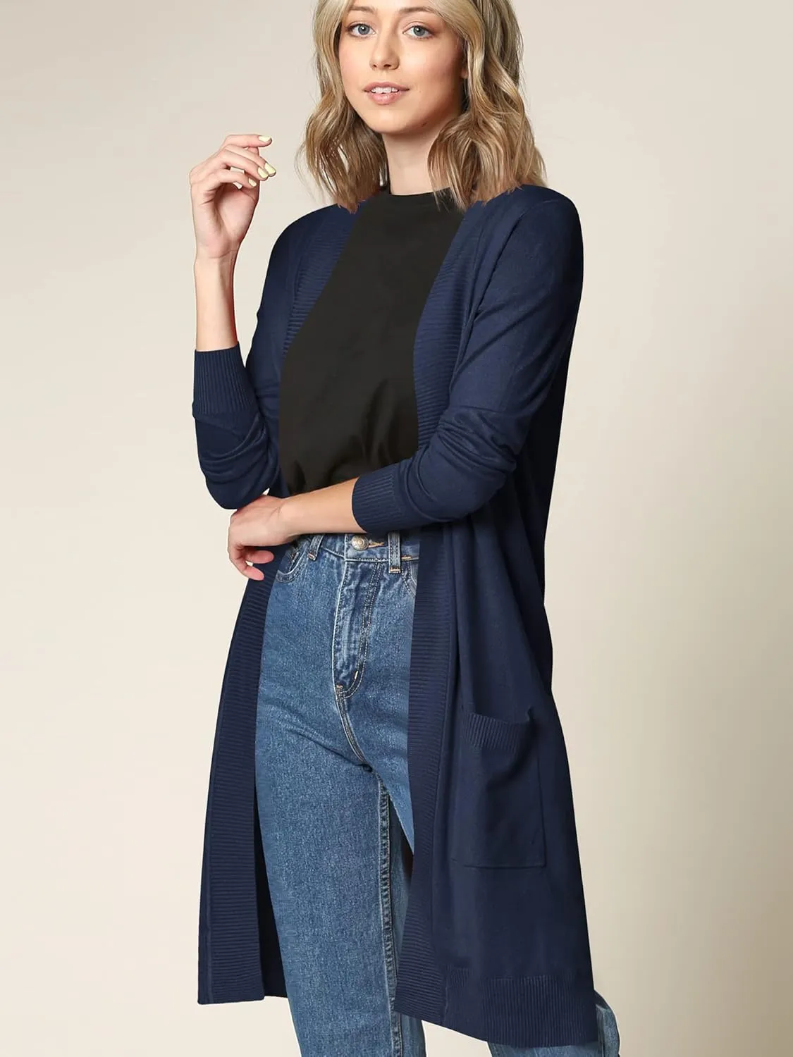 Made By Johnny Women's Open Front Casual Long Sleeve Knit Classic Sweaters Cardigan with Pockets