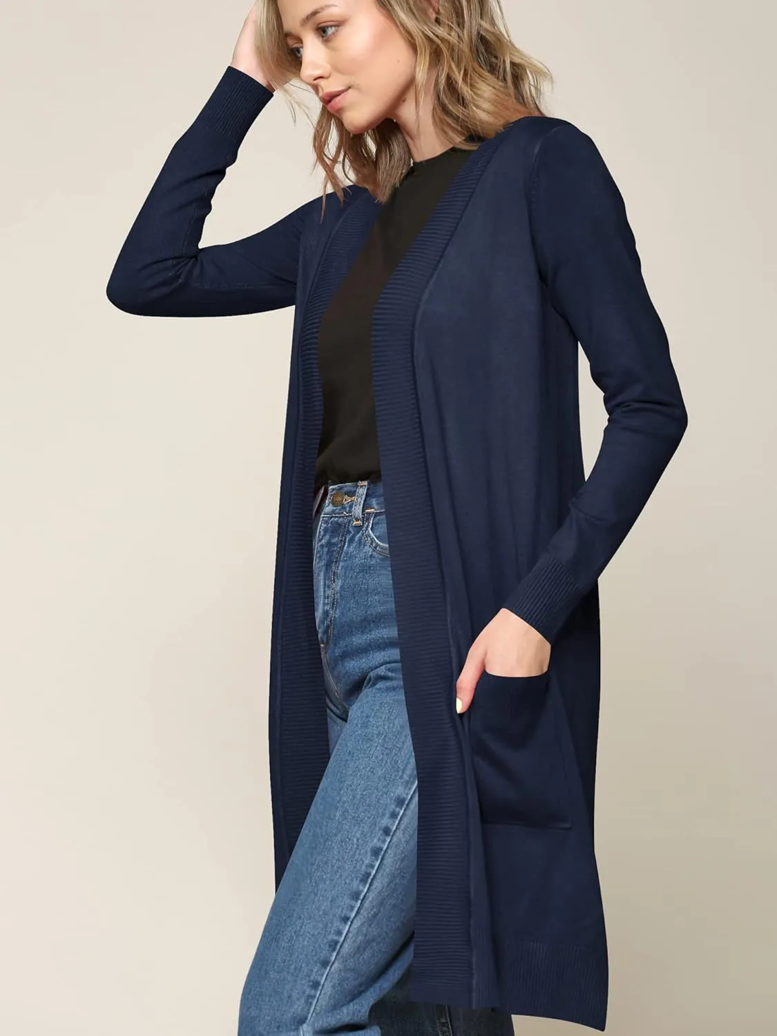Made By Johnny Women's Open Front Casual Long Sleeve Knit Classic Sweaters Cardigan with Pockets
