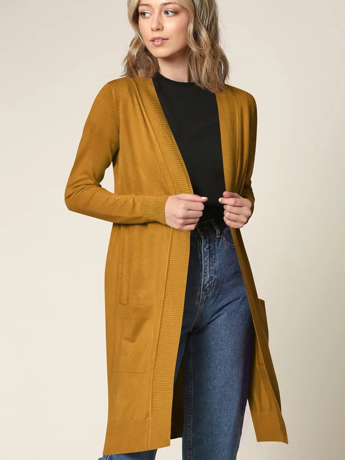 Made By Johnny Women's Open Front Casual Long Sleeve Knit Classic Sweaters Cardigan with Pockets