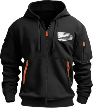 Men Hoodies Full Zip Hooded Sweatshirt American Flag Long Sleeve Coats Trendy Casual Jackets with Pocket