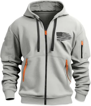 Men Hoodies Full Zip Hooded Sweatshirt American Flag Long Sleeve Coats Trendy Casual Jackets with Pocket