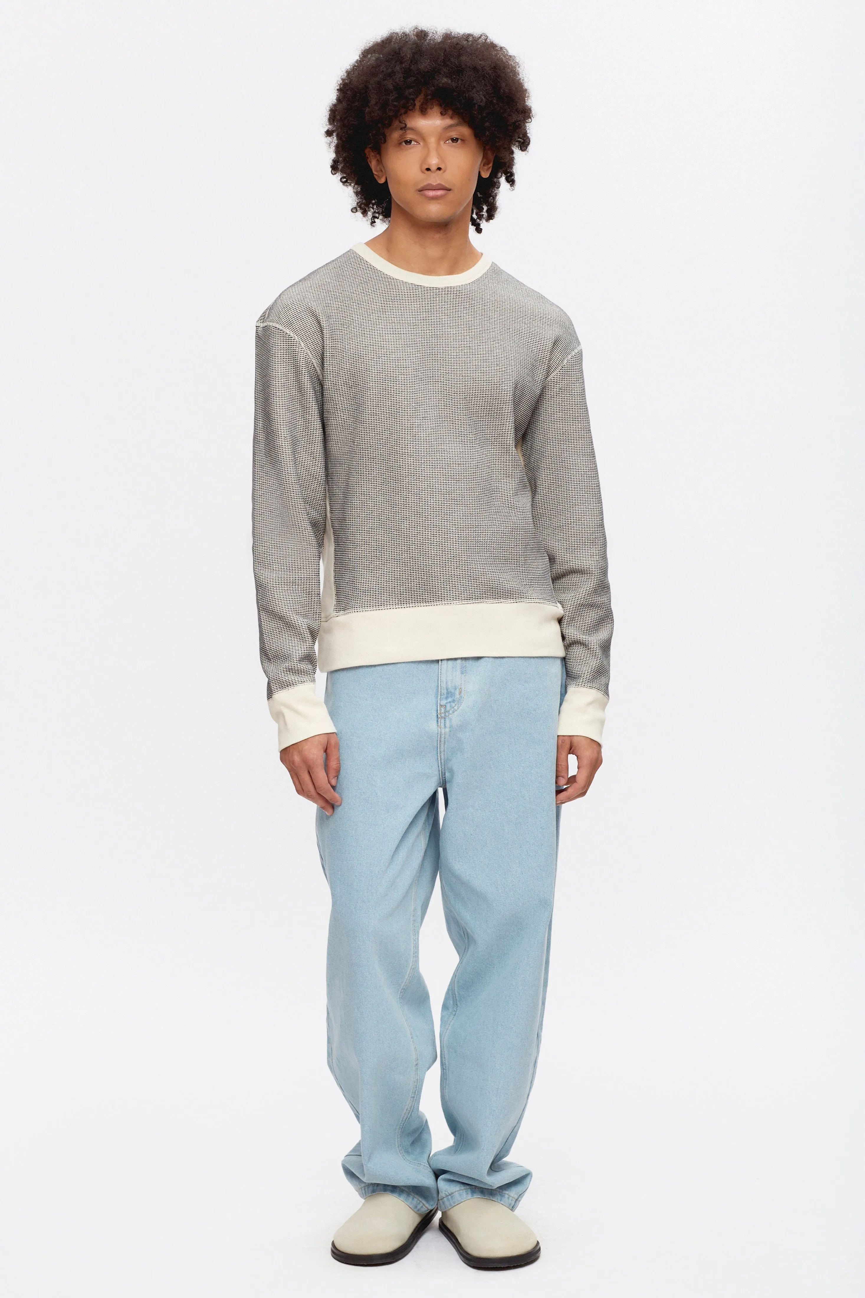 Men's Atlas 2-Tone Waffle Sweatshirt in Marshmallow/Black