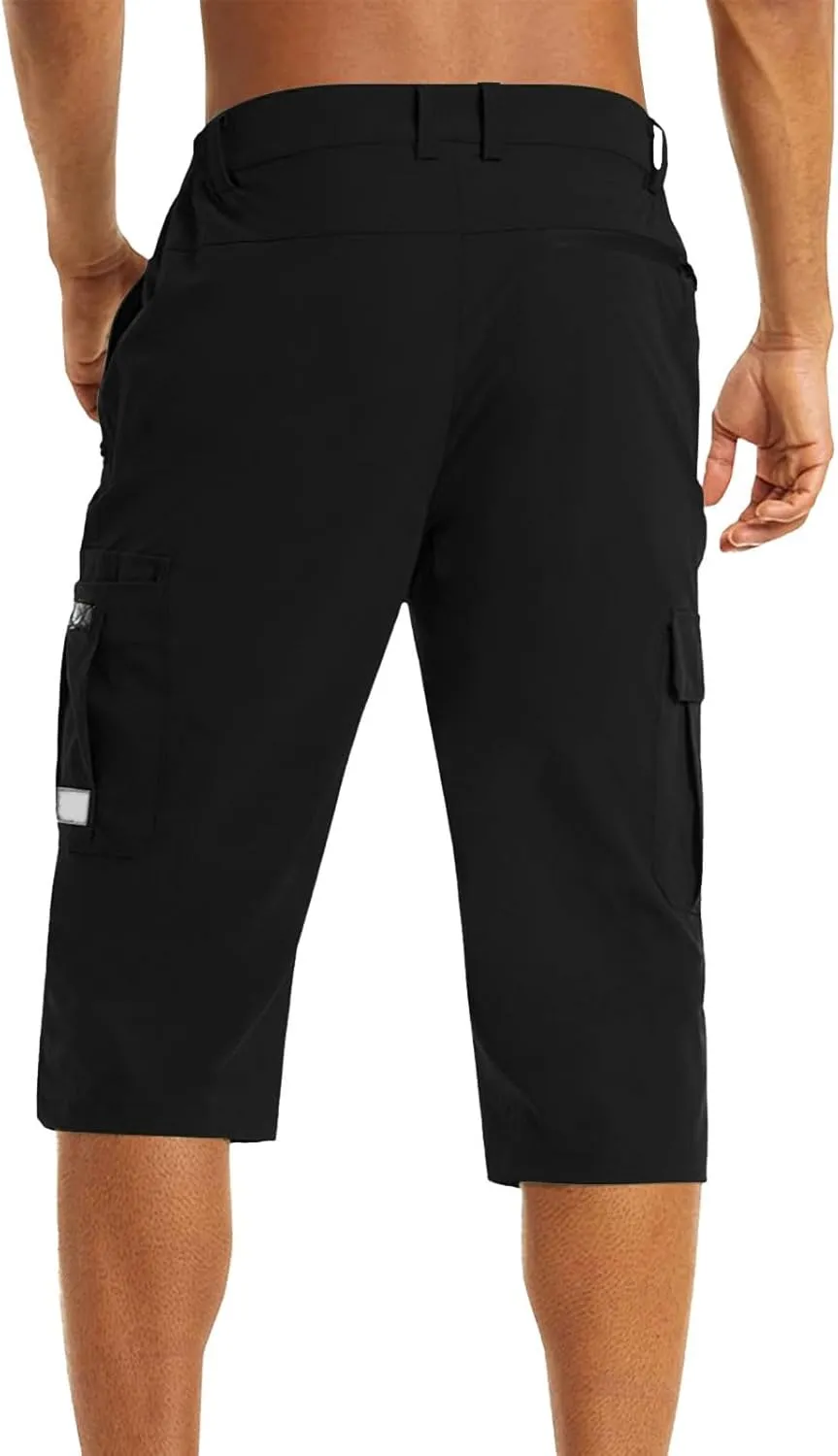 Mens Capri Cargo Pants Twill Multi Pockets Casual 3/4 Hiking Work Shorts for Men Athletic Fit Golf Tennis Tactical Pants