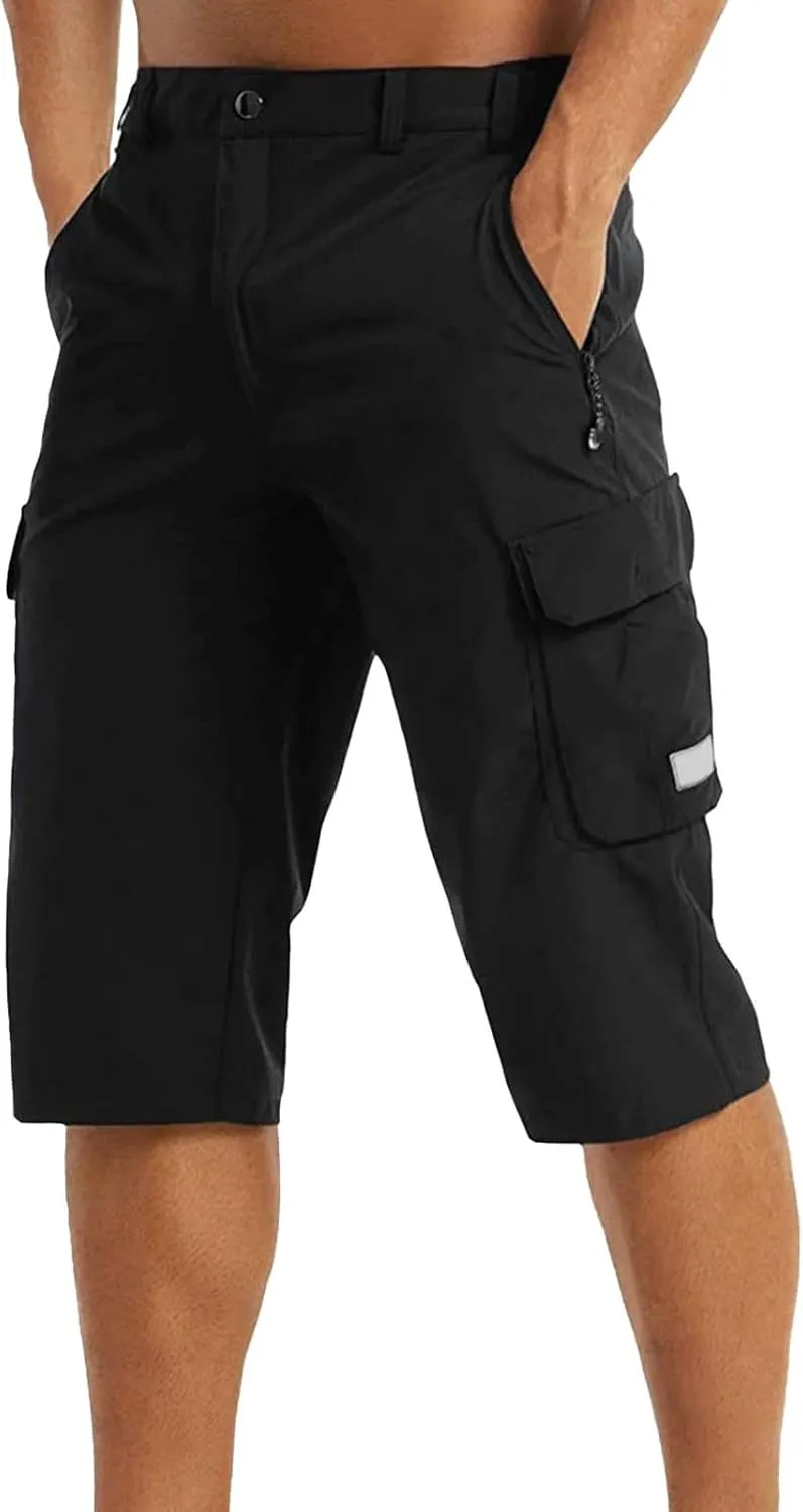 Mens Capri Cargo Pants Twill Multi Pockets Casual 3/4 Hiking Work Shorts for Men Athletic Fit Golf Tennis Tactical Pants