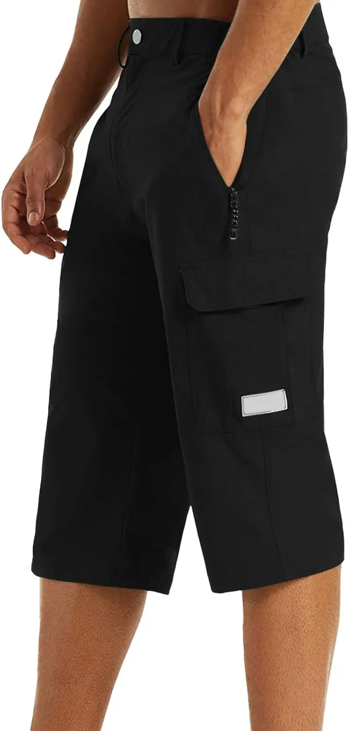 Mens Capri Cargo Pants Twill Multi Pockets Casual 3/4 Hiking Work Shorts for Men Athletic Fit Golf Tennis Tactical Pants