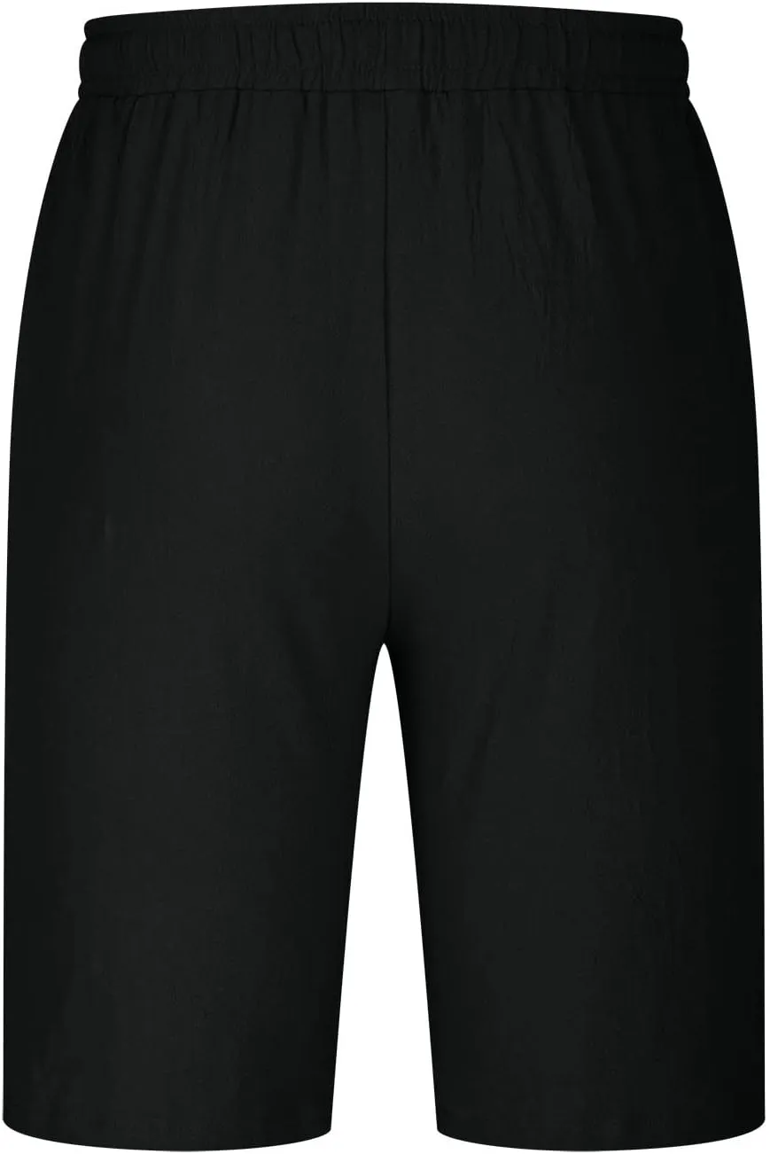Mens Cotton Linen Shorts - White, Sleeveless, Elastic Waistband, Loose Fit, 11 Inch Inseam