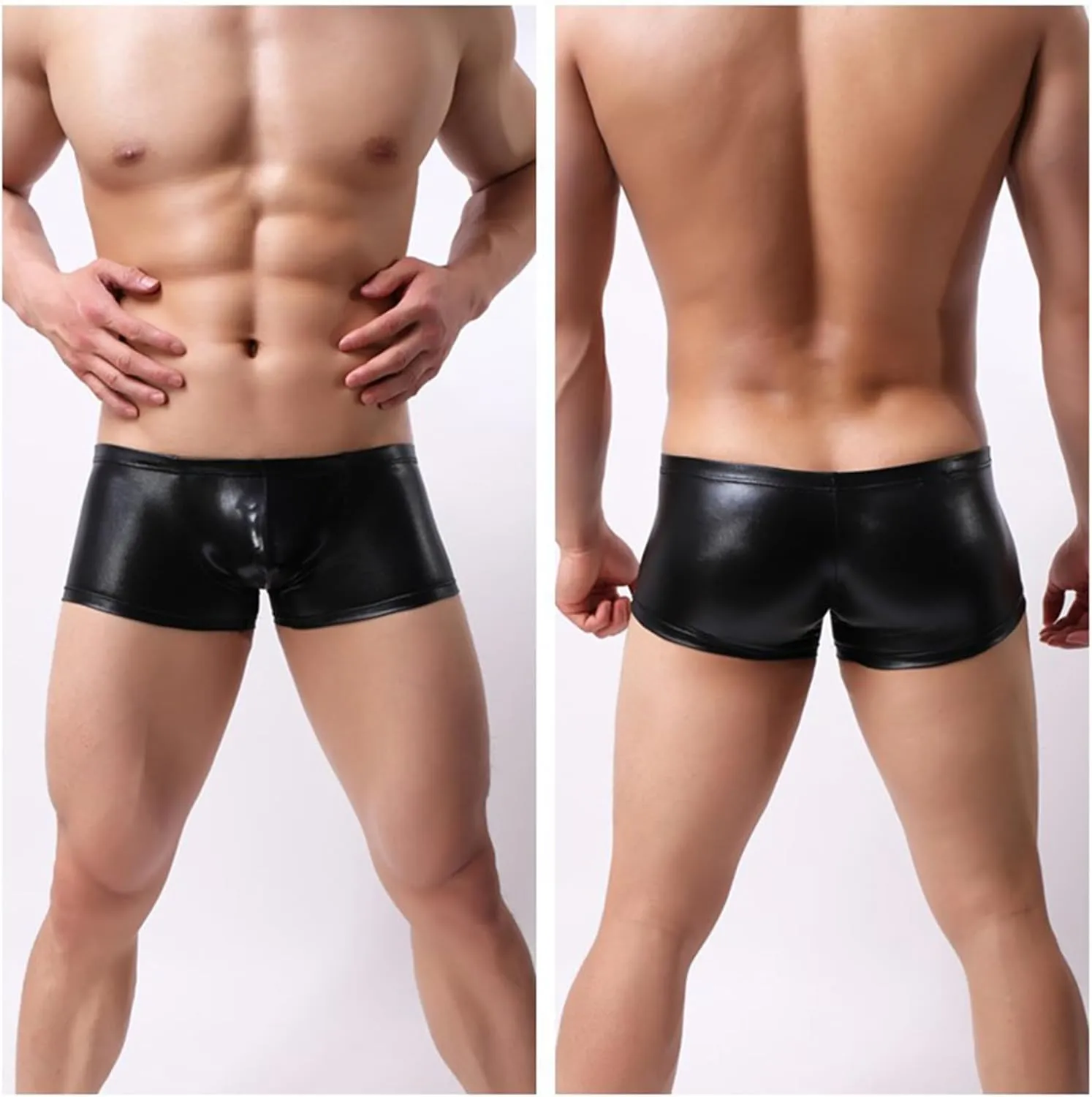 Men's Exotic Underwear Briefs Leather Pu Boxer Clubwear Shorts