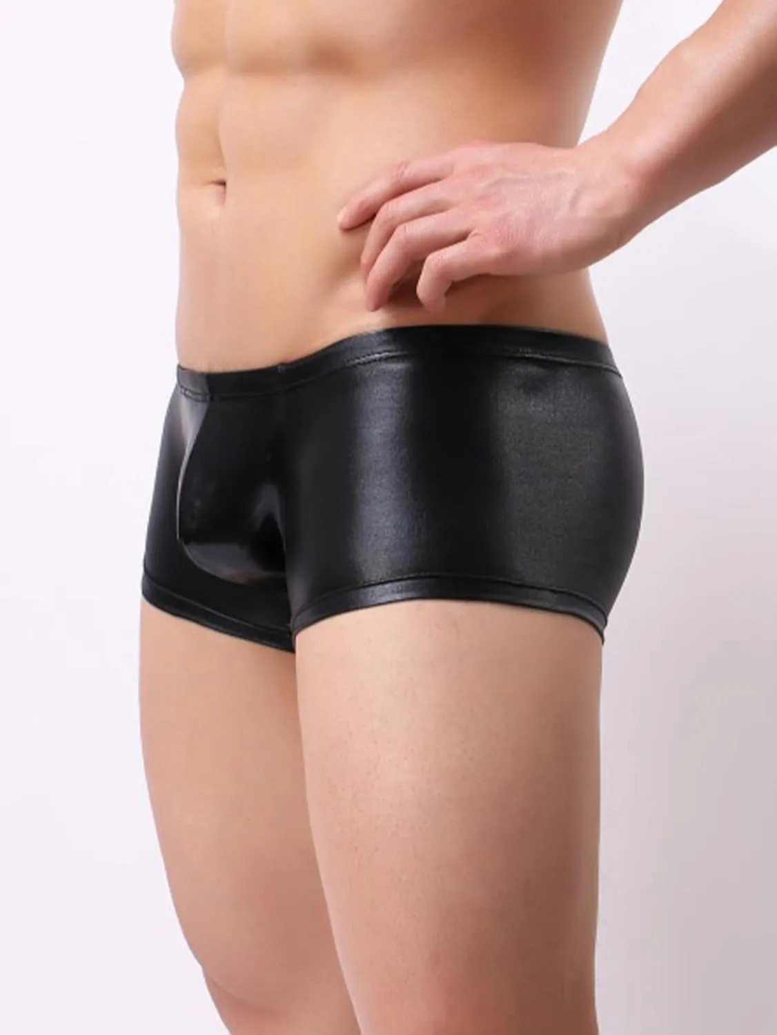 Men's Exotic Underwear Briefs Leather Pu Boxer Clubwear Shorts