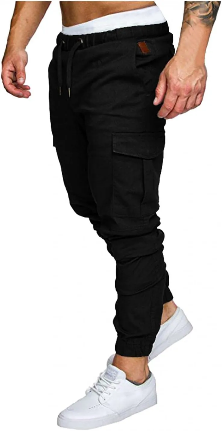 Mens Outdoor Cargo Hiking Long Pants Slim Fit Workout Athleitc Joggers Running Sports Chino Fashion Sweatpants Trousers