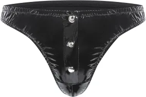 Men's Patent Leather Briefs Sexy Crotchless Leather Shorts