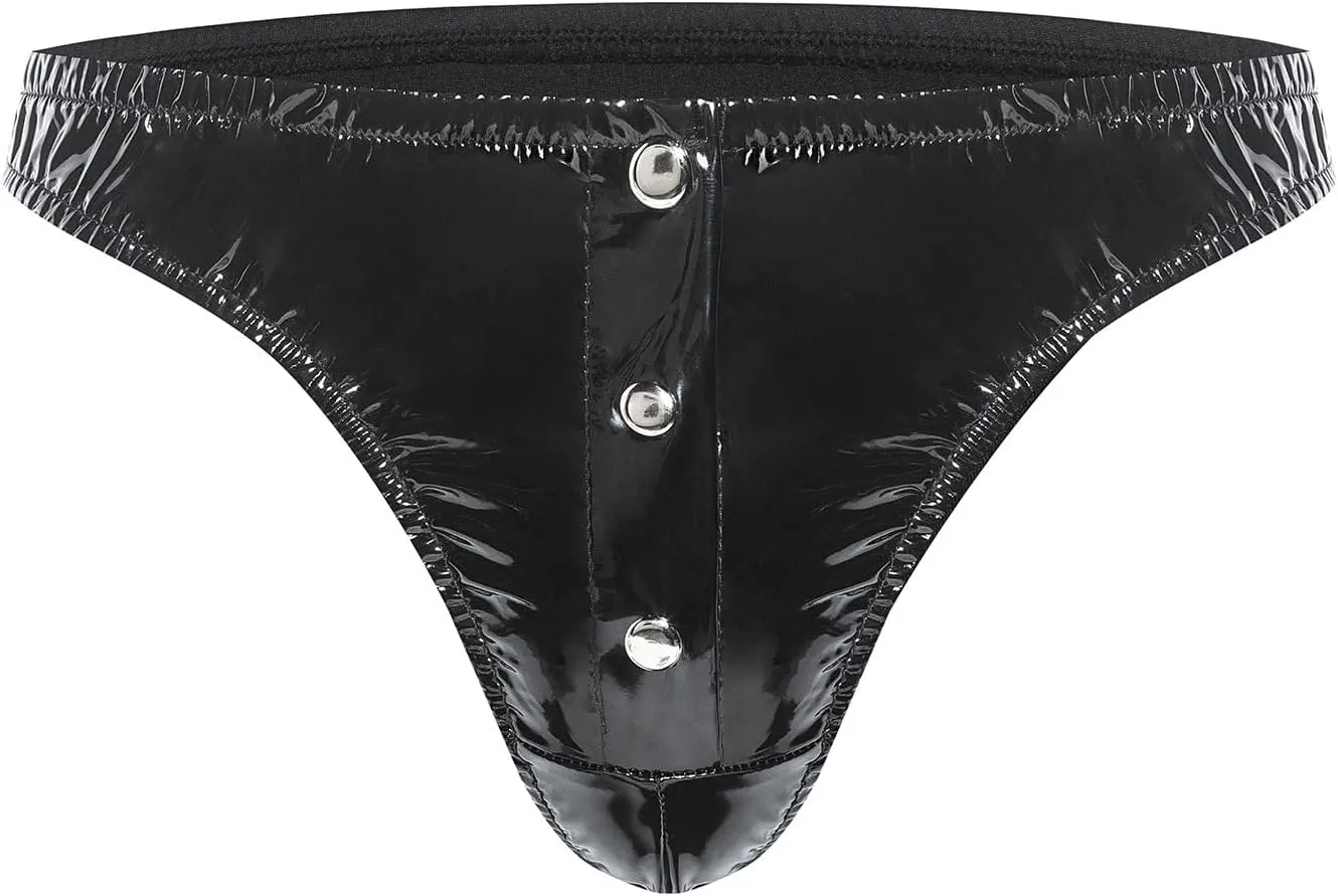 Men's Patent Leather Briefs Sexy Crotchless Leather Shorts