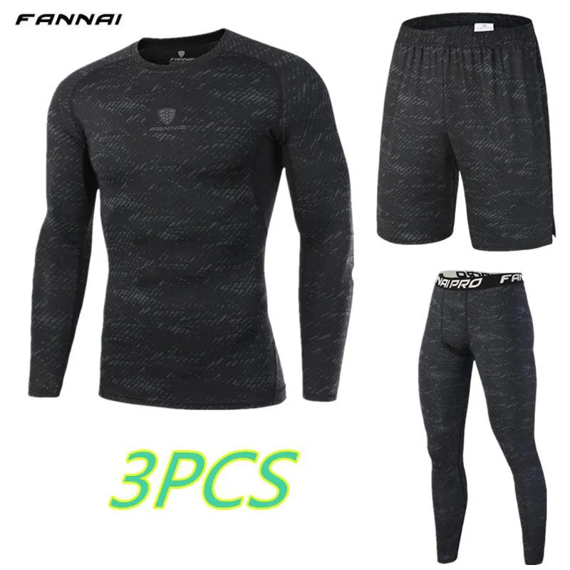 Mens Run jogging Sportswear Sports Set Long t shirt,leggings,shorts Gym outdoor workout Tights clothing 3pcs/Sets