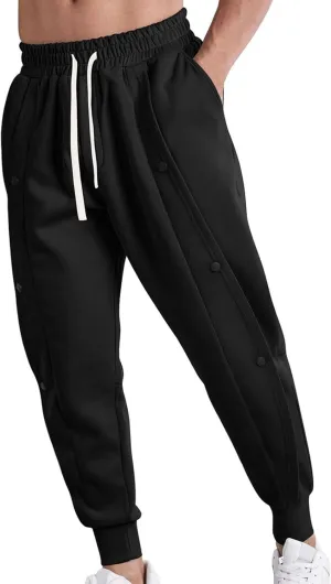 Mens Spring New Sweatpants Solid Color Drawstring Fashion Button Design Tapered Pant Tactical Holiday Outdoor Casual Trousers