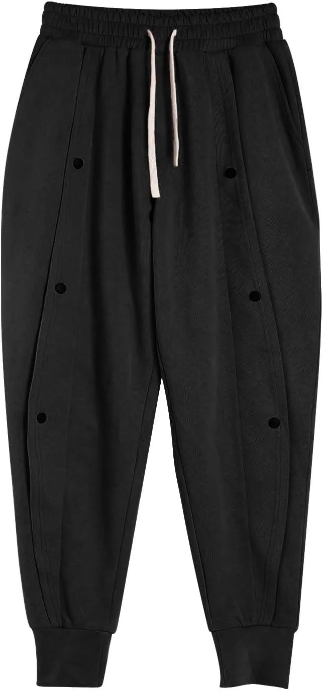 Mens Spring New Sweatpants Solid Color Drawstring Fashion Button Design Tapered Pant Tactical Holiday Outdoor Casual Trousers