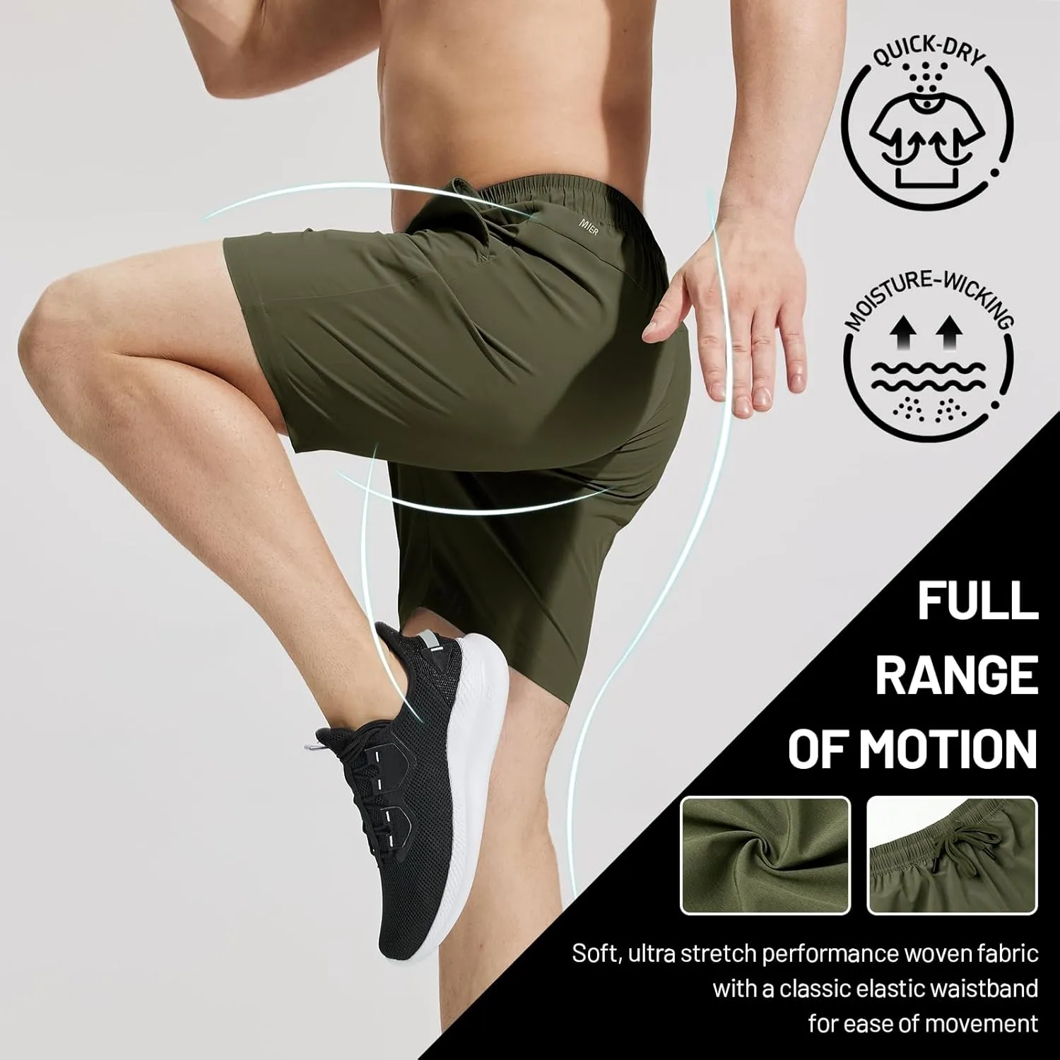 MIER Men's Workout Running Shorts 7 Inch Lightweight Athletic with Zipper Pockets No Liner Quick-Dry Gym Active Shorts