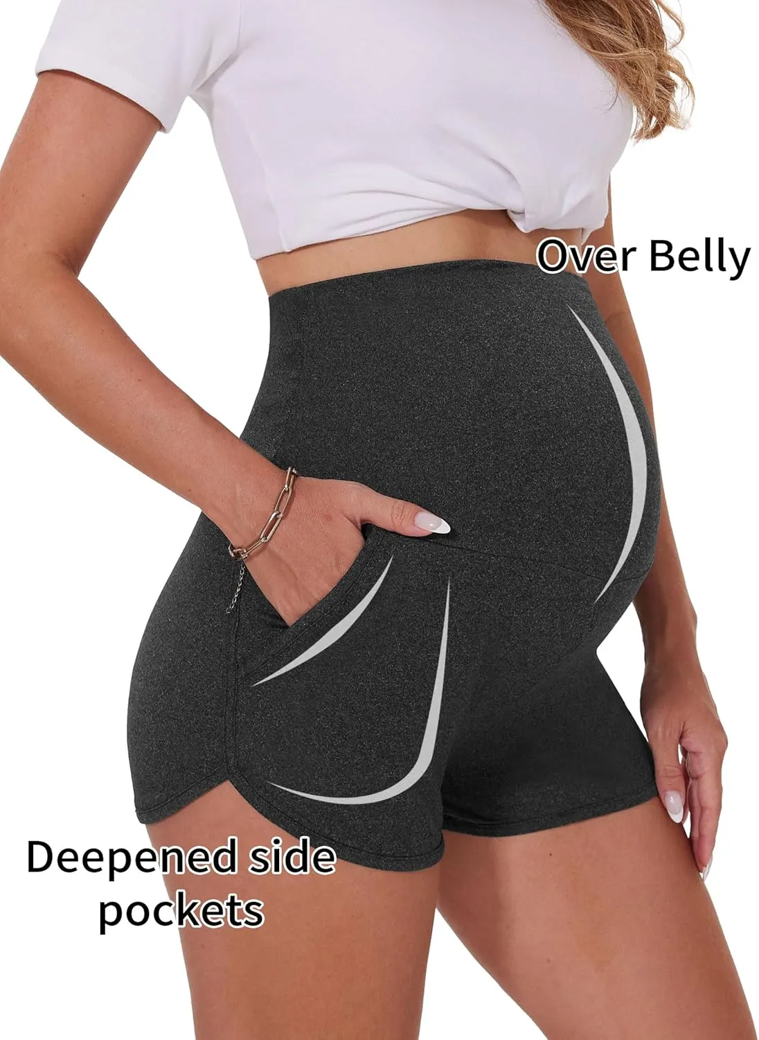 Peauty Maternity Shorts Over The Belly with Pockets, Pregnancy Lounge Shorts, Before, During After Pregnancy
