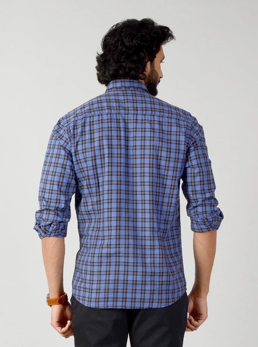 Persian Blue & Brown Checked Slim Fit Casual Shirt | JadeBlue