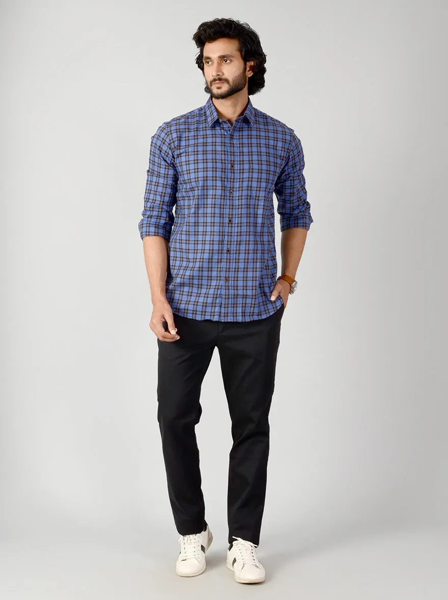 Persian Blue & Brown Checked Slim Fit Casual Shirt | JadeBlue