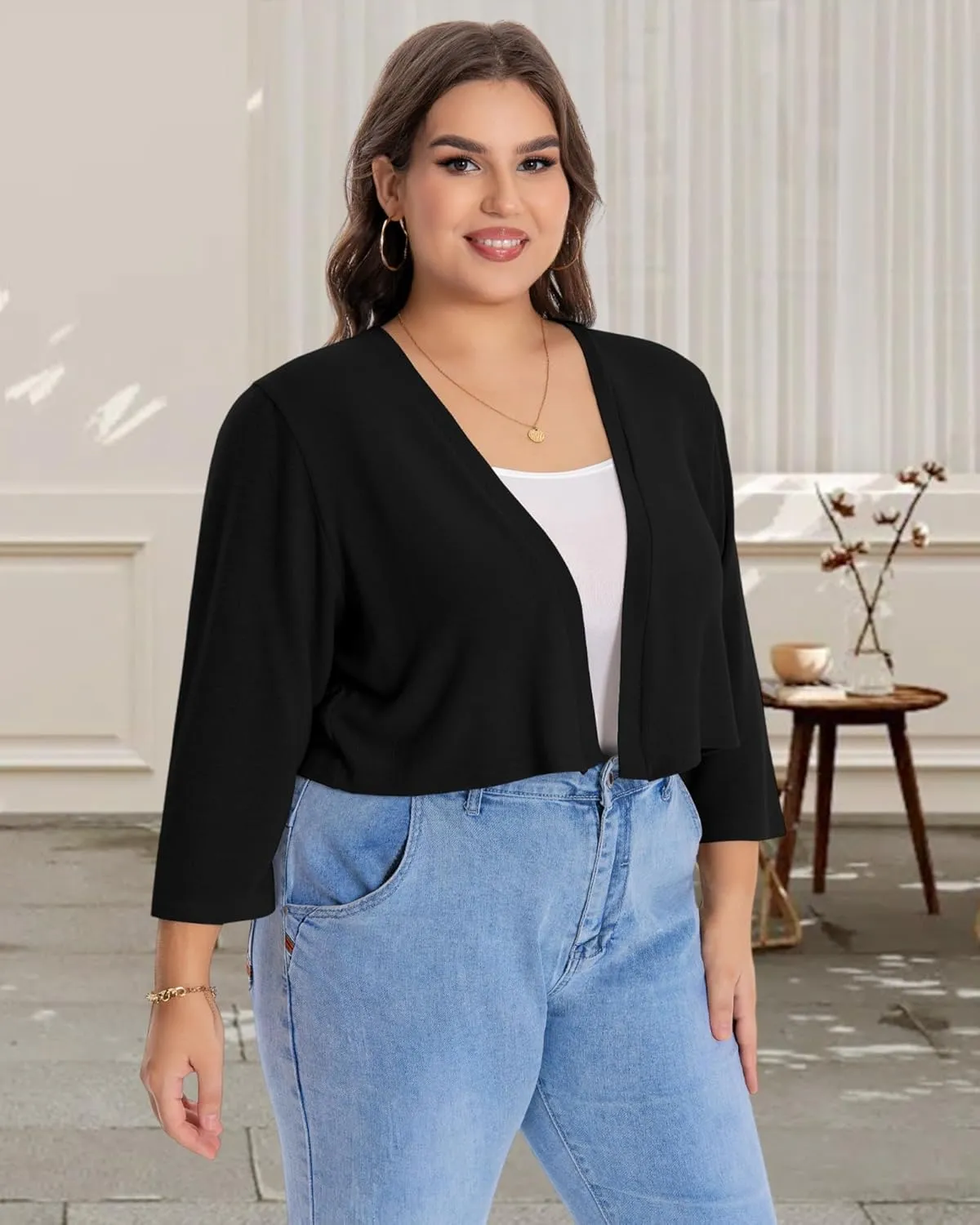 Plus Size Shrugs for Women Cropped Cardigan Knit Sweaters Open Front Bolero