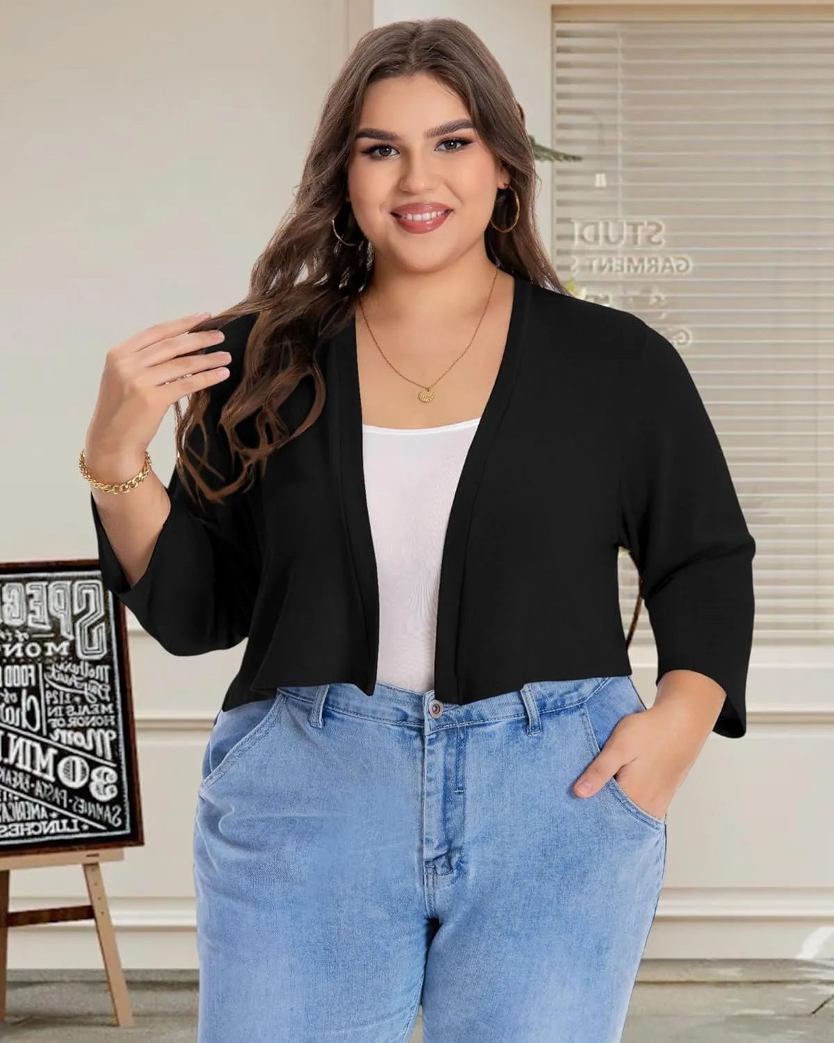 Plus Size Shrugs for Women Cropped Cardigan Knit Sweaters Open Front Bolero