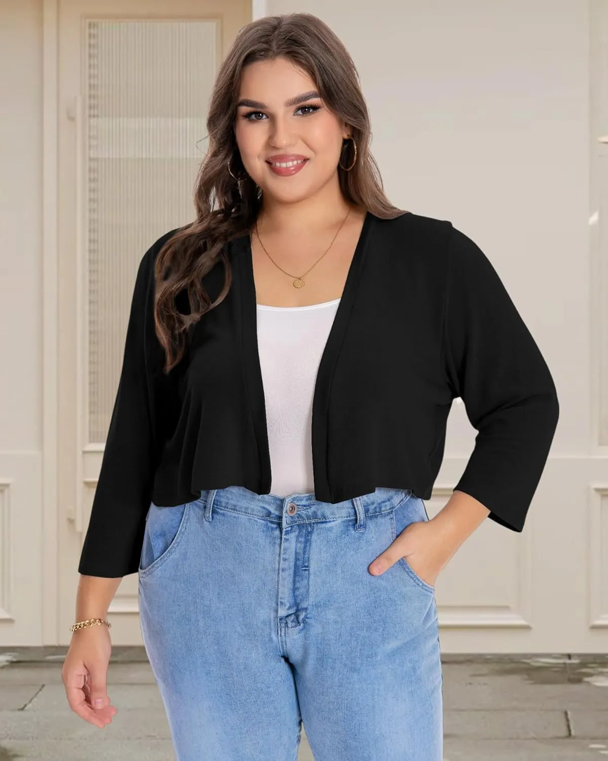 Plus Size Shrugs for Women Cropped Cardigan Knit Sweaters Open Front Bolero
