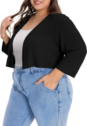 Plus Size Shrugs for Women Cropped Cardigan Knit Sweaters Open Front Bolero