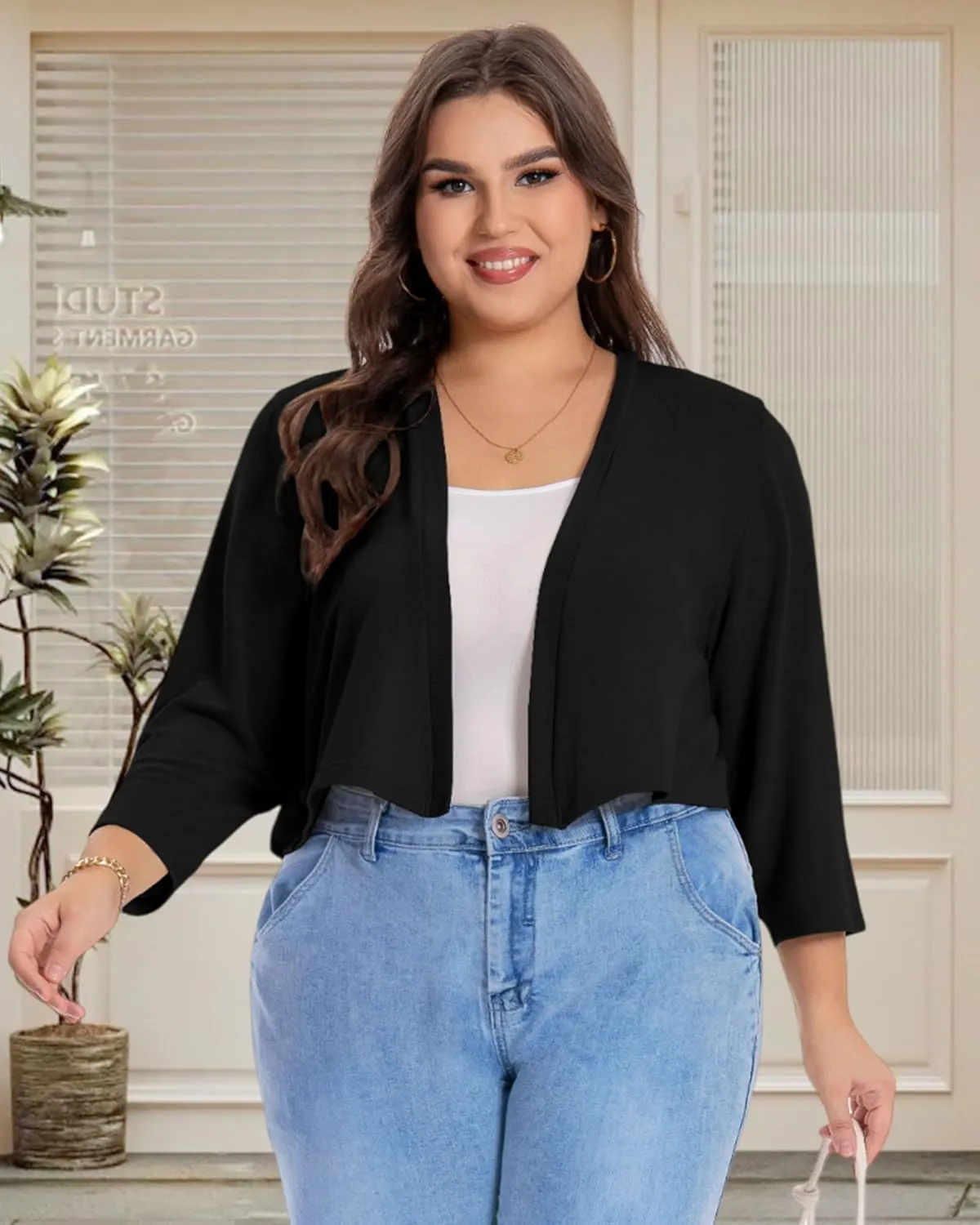 Plus Size Shrugs for Women Cropped Cardigan Knit Sweaters Open Front Bolero