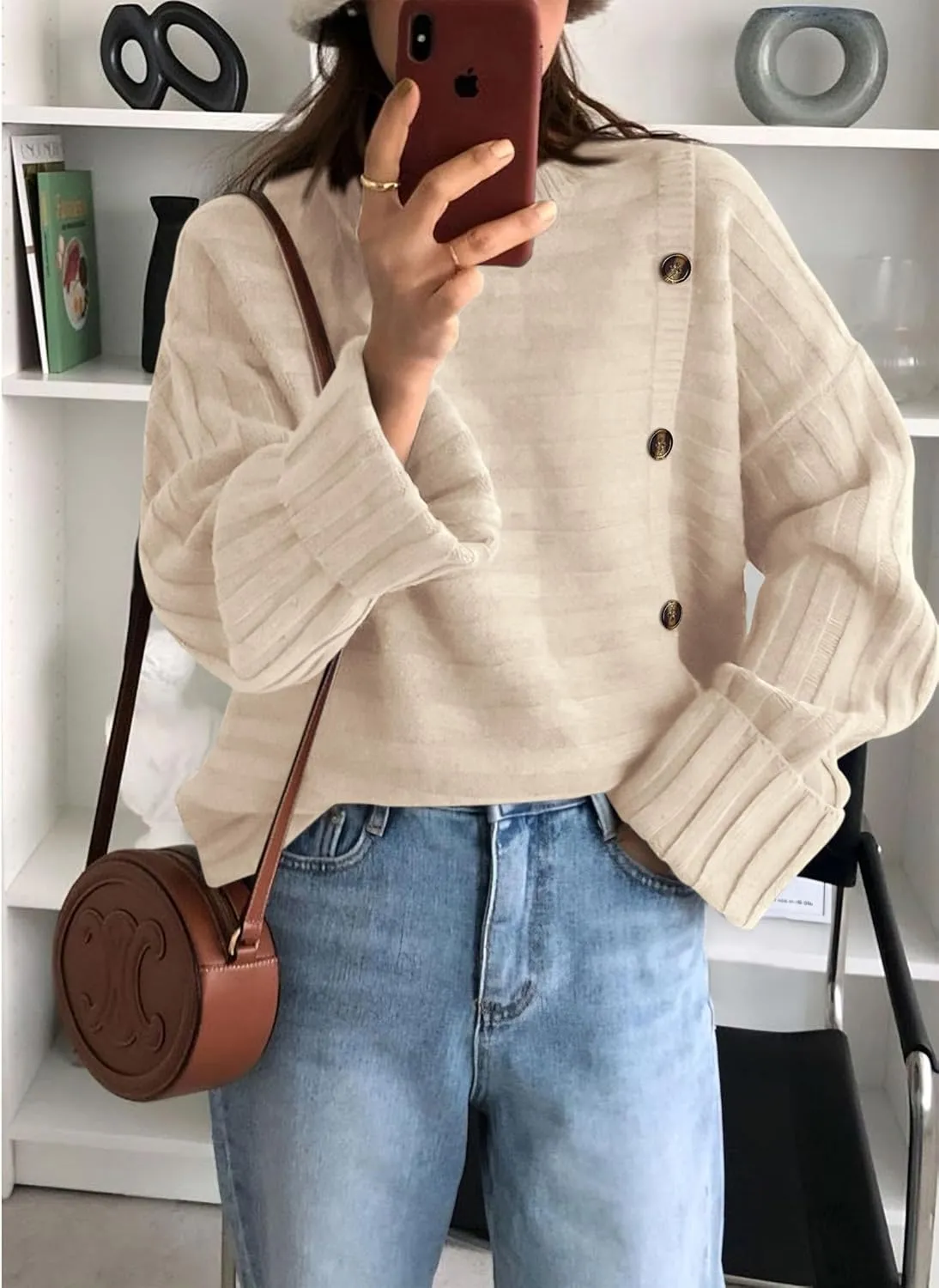 PRETTYGARDEN Womens Sweaters Fall 2025 Casual Long Sleeve Crewneck Button Loose Winter Knit Pullover Sweater Tops