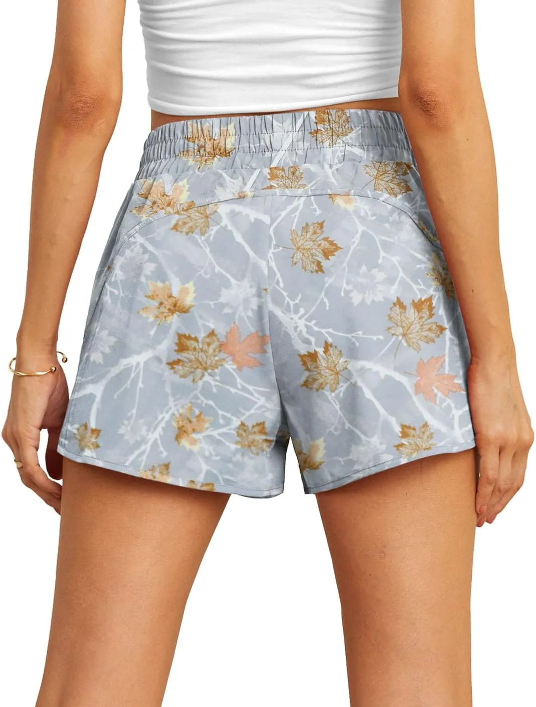 PrinStory Women's Running Shorts Summer High Waisted Quick Dry Athletic Work Out Gym Zipper Pocket Shorts with Liner