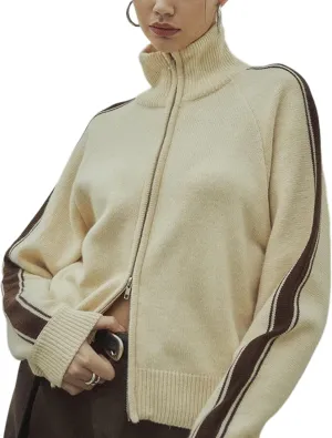 Qiaomai Womens Cardigan Sweaters Zip Up Long Sleeve Knit Sweater Jacket Open Front Outerwear Coats