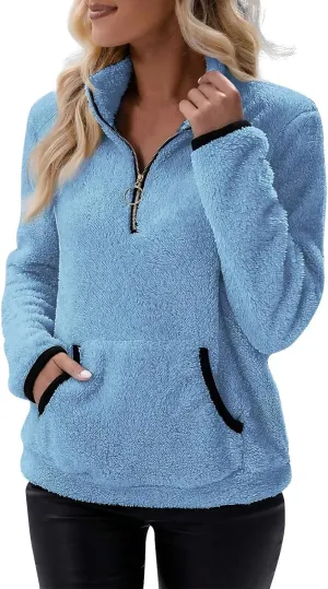 Sherpa Quarter Zip Pullover Women Fleece Lined Half Zip Sweatshirts Winter Warm Sweaters Jacket Coats