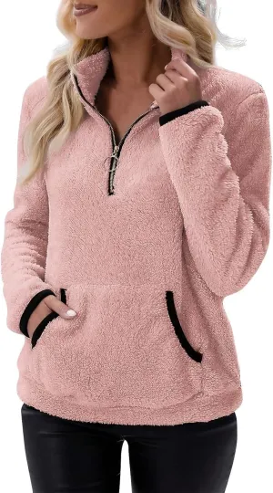 Sherpa Quarter Zip Pullover Women Fleece Lined Half Zip Sweatshirts Winter Warm Sweaters Jacket Coats
