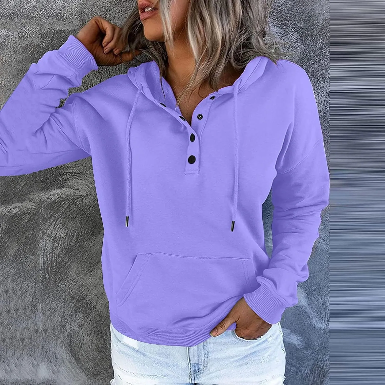 SMIDOW Womens Casual Fall Hoodies Dressy 2023 Button Down Hooded Sweatshirts Loose Comfy Pullover Tops Fashion Hoodie