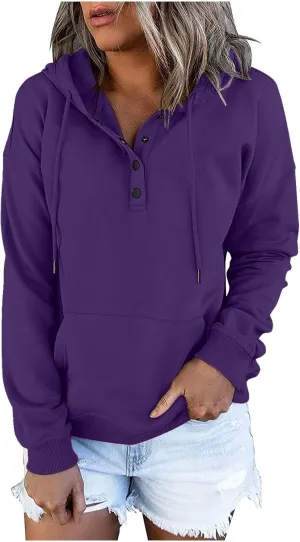 SMIDOW Womens Casual Fall Hoodies Dressy 2023 Button Down Hooded Sweatshirts Loose Comfy Pullover Tops Fashion Hoodie