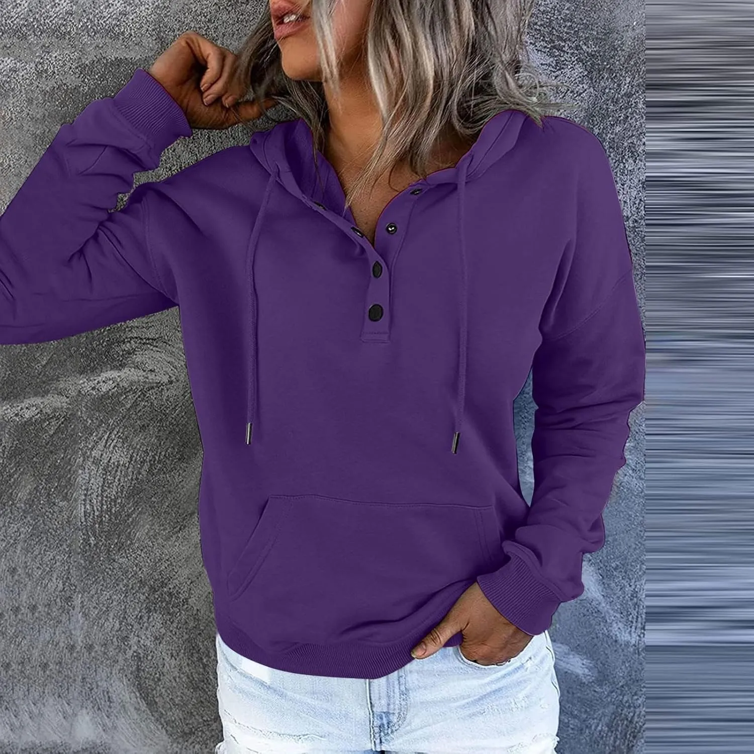 SMIDOW Womens Casual Fall Hoodies Dressy 2023 Button Down Hooded Sweatshirts Loose Comfy Pullover Tops Fashion Hoodie