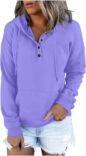 SMIDOW Womens Casual Fall Hoodies Dressy 2023 Button Down Hooded Sweatshirts Loose Comfy Pullover Tops Fashion Hoodie