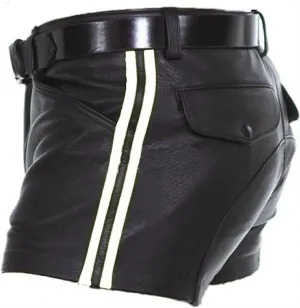 SOMTHRON Men's PU Leather Shorts Striped Sexy Rave Hot Shorts Straight Leg Club Party Short Pants with Pockets