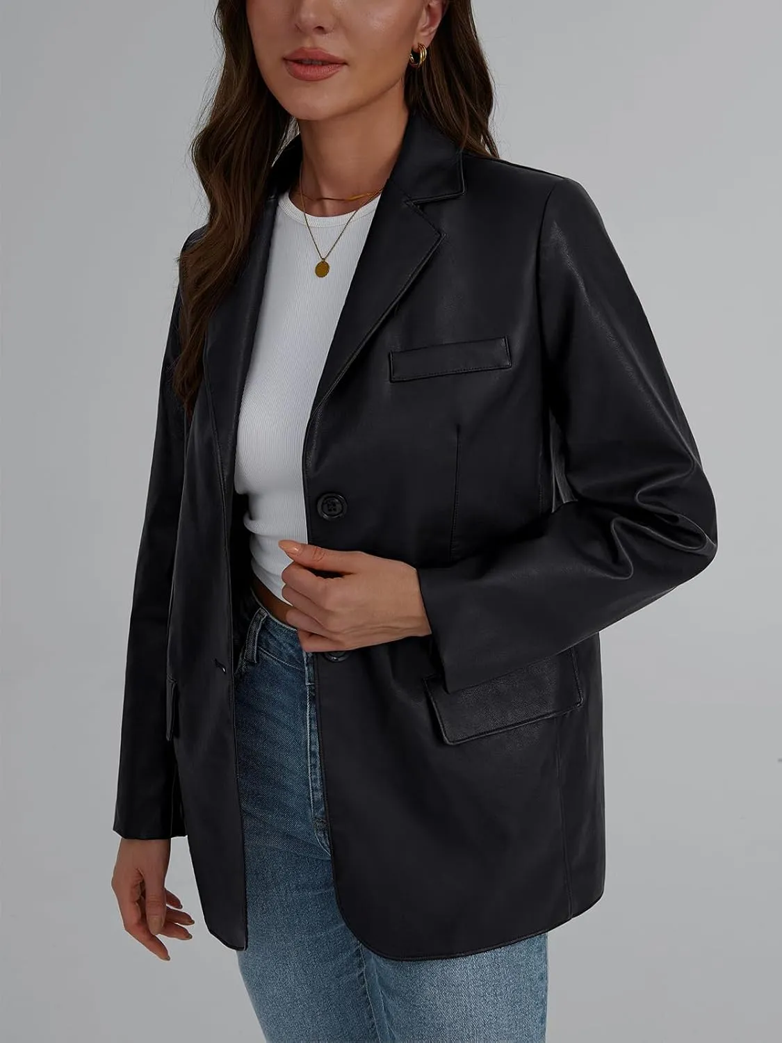 Trendy Queen Leather Jacket for Women Oversized Blazer Faux Suede Button Up Winter Coats Fashion Fall Outfits y2k 2025