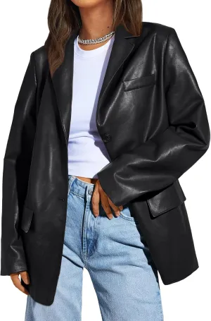 Trendy Queen Leather Jacket for Women Oversized Blazer Faux Suede Button Up Winter Coats Fashion Fall Outfits y2k 2025