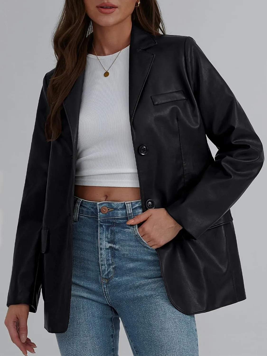 Trendy Queen Leather Jacket for Women Oversized Blazer Faux Suede Button Up Winter Coats Fashion Fall Outfits y2k 2025