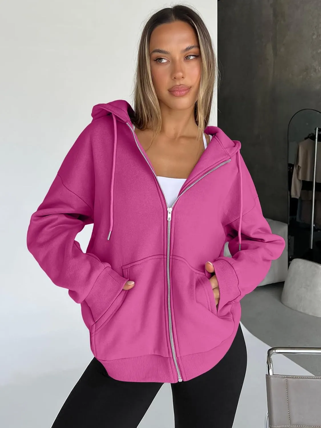 Trendy Queen Womens Zip Up Hoodies Oversized Sweatshirts Fall Fashion Outfits Casual Jackets 2025 Winter Clothes