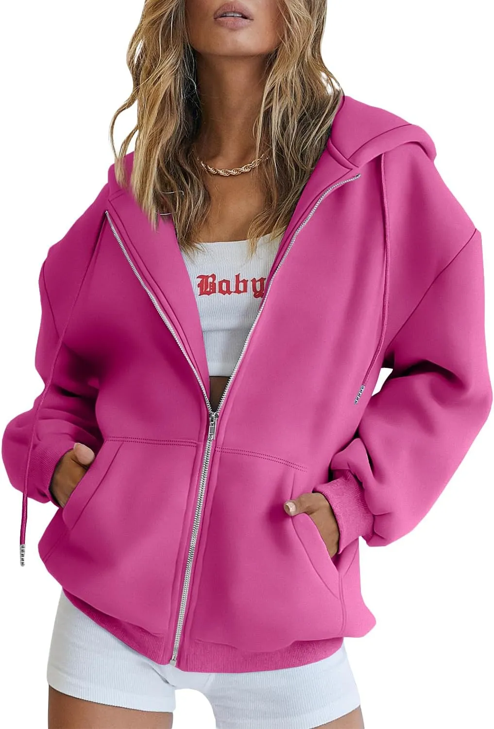 Trendy Queen Womens Zip Up Hoodies Oversized Sweatshirts Fall Fashion Outfits Casual Jackets 2025 Winter Clothes