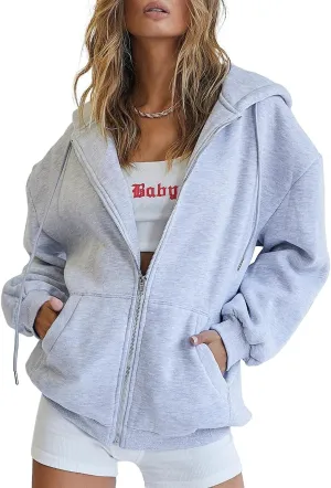 Trendy Queen Womens Zip Up Hoodies Oversized Sweatshirts Fall Fashion Outfits Casual Jackets 2025 Winter Clothes