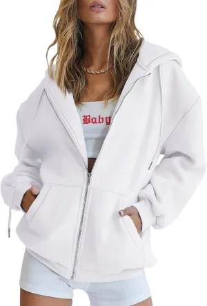 Trendy Queen Womens Zip Up Hoodies Oversized Sweatshirts Fall Fashion Outfits Casual Jackets 2025 Winter Clothes