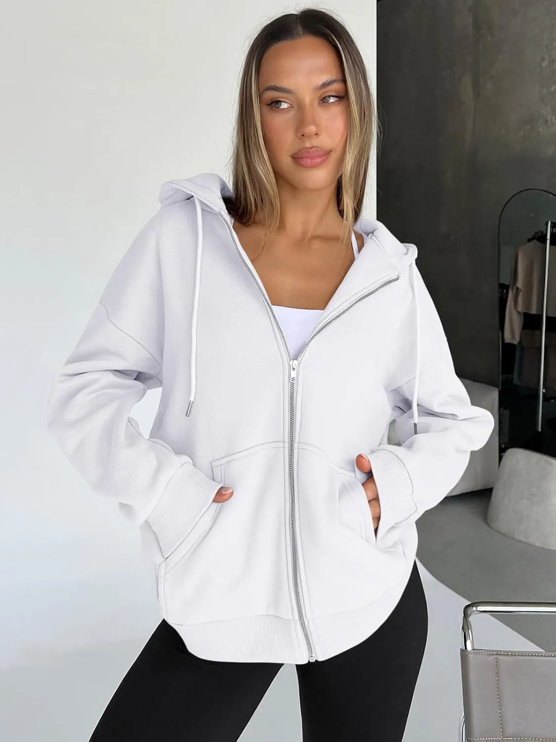 Trendy Queen Womens Zip Up Hoodies Oversized Sweatshirts Fall Fashion Outfits Casual Jackets 2025 Winter Clothes