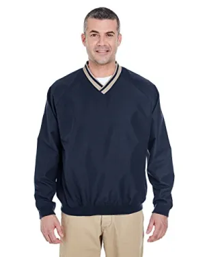 Ultraclub Adult Cross Over V Neck Microfiber Wind Shirt Navy Tan XXLarge