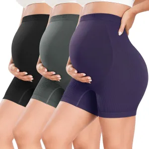 URUWASHI Ribbed Maternity Shorts Over The Belly Seamless 5" Pregnancy Workout Athletic Biker Shorts for Women