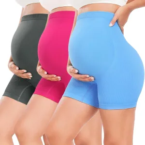 URUWASHI Ribbed Maternity Shorts Over The Belly Seamless 5" Pregnancy Workout Athletic Biker Shorts for Women