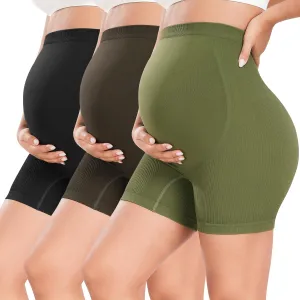 URUWASHI Ribbed Maternity Shorts Over The Belly Seamless 5" Pregnancy Workout Athletic Biker Shorts for Women