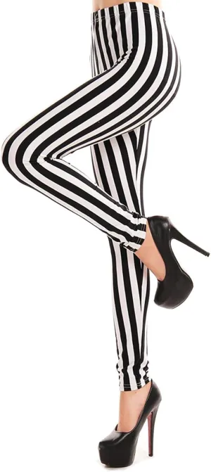 Verabella Women's Black White Striped Ankle Length Stretchy Legging Pants